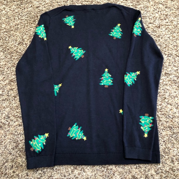 Talbots Festive Navy Sweater with Christmas Trees - Picture 3 of 6